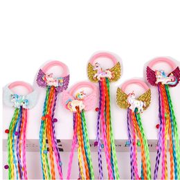 12 pièces pour enfants cheveux tresse Extensions avec élastiques licorne queue de cheval cheveux accessoires coloré tressé perruque élastiques cheveux cravates