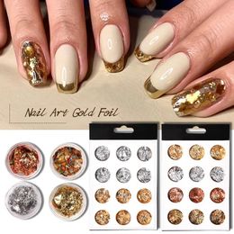 12 piezas Glitter Glitter Gold Gold Foil Sequins Crome Powder uñas Pegatina irregular Paillettes Decoración de arte Accesorios de manicura