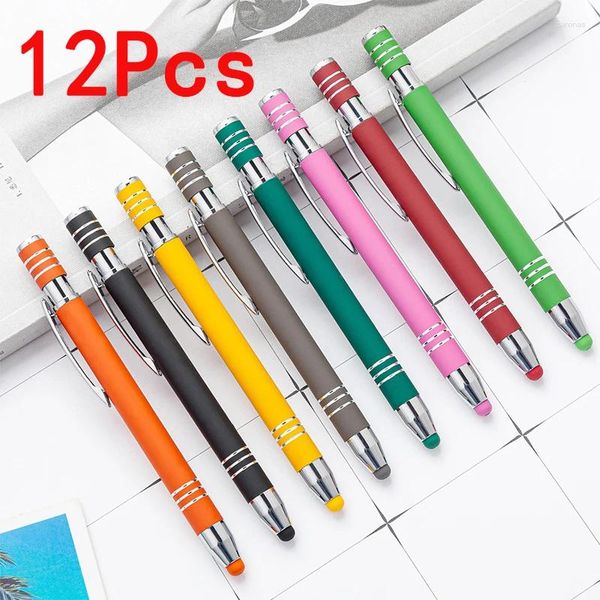 Stylo à bille pour écran tactile, pulvérisation de colle, vente en gros, tige en aluminium, condensateur d'écriture, 12 pièces