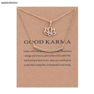 12 stuks Golden Plated Goede Karma Marmer Lotus Dubbellaags Legering Sleutelbeen Bot Hanger Korte Ketting 200929294H