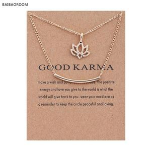 12 pièces plaqué or bon Karma marbre Lotus Double couche alliage clavicule os pendentif collier court 200929233q