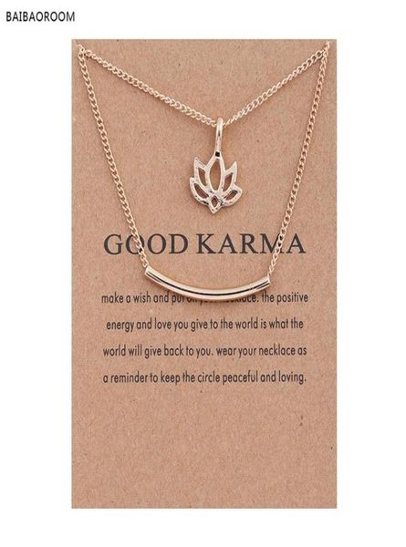 12pcs Golden plaqué bon karma marbre lotus double couche alliage clavicule pendent collier court 200929280o7370667