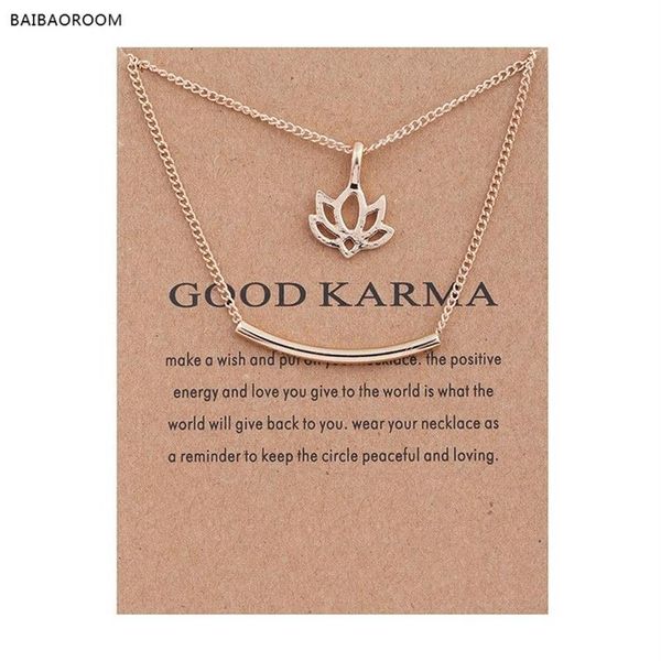 12 pièces plaqué or bon Karma marbre Lotus Double couche alliage clavicule os pendentif collier court 200929294H