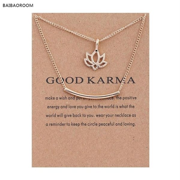 12pcs Golden plaqué bon karma marbre lotus double couche alliage clavicule pendant collier court 200929271r