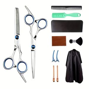 Lot de 12 ciseaux de coupe de cheveux professionnels en acier inoxydable renforcé pour coiffure, amincissement, avec cisailles plates, cisaillement des dents, peigne, pince à cheveux