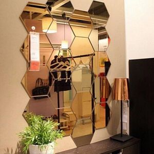 12 pièces autocollant mural effet miroir hexagonal auto-adhésif décor de décalcomanie de salon