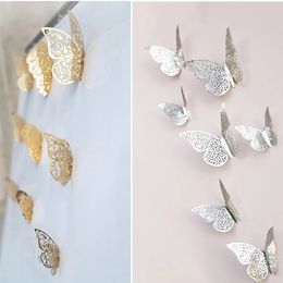 12pcs Hollow Cut 3D Butterfly Stickers Mur