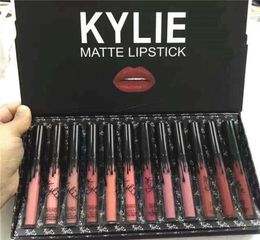 12 stcs in 1 ky matte vloeistof lipstick kit Langsterende lip kleur gloss foundation make -up lipgloss set non -stick cup hoogste kwaliteit 6192199