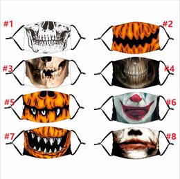 Halloween -masker herbruikbaar 3D -schilderij Pompoen Grimace Katoen beschermend PM2.5 Koolstoffilters Wasbare volwassen kinderen gezicht