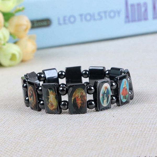 12 Uds. Brazalete de Jesús, cruz de la Virgen María, imagen aleatoria exquisita, suministros cristianos, accesorios de regalo