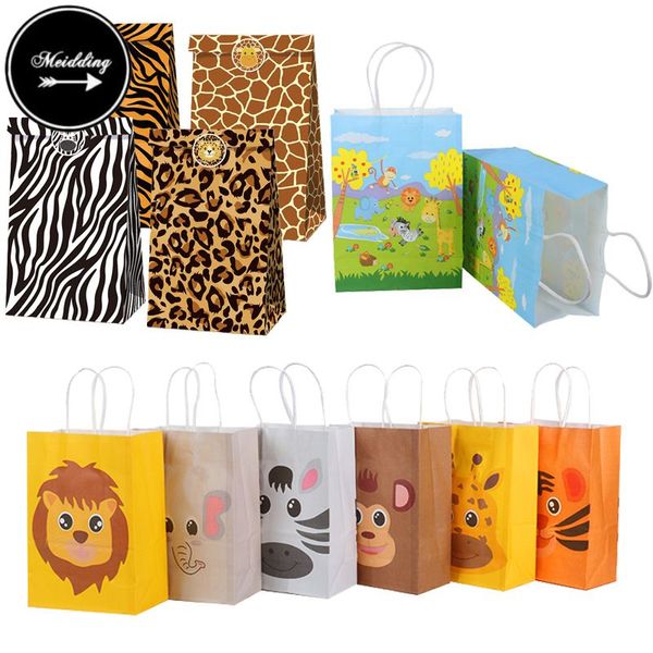 12pcs Jungle Animal Paper Sacs Boy Birthday Party Decorations Sac Candy Boîte Baby Shower Boy Jungle Party Supplies Emballage Sac