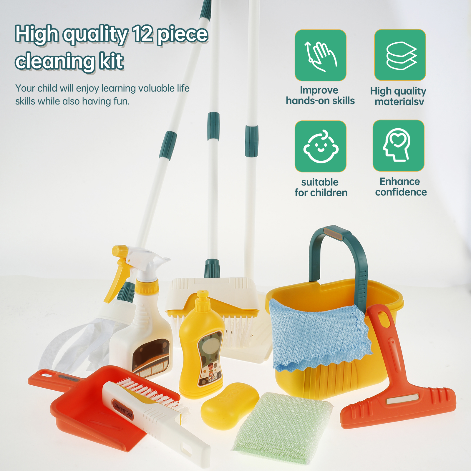 12pcs Kids Cleaning Set draagbare speelgoedreinigingsset educatieve bezem en dweil set speelgoed Montessori schoonmaakspeelgoed met bezem Dustpan