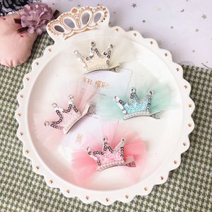 12 pièces enfants nouveauté paillettes couronne épingles à cheveux jolies filles princesse couronne pinces à cheveux Top qualité gaze arcs chapeaux en gros