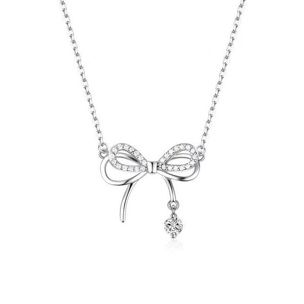 12 pièces coréen doux cristal arc pendentif collier Simple nœud papillon clavicule chaîne collier ras du cou pour femmes dame bijoux cadeau d'anniversaire