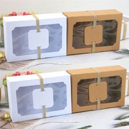 12st Kraft Paper Candy Box Favor Gift Box PVC doorzichtig venster Cookies behandelt Dozen Christmas Party Wedding Jaardecoratie 211.108