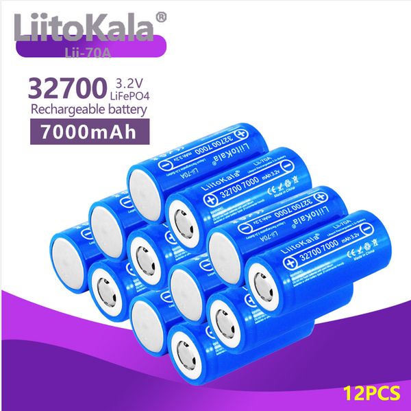 12 pièces LiitoKala Lii-70A 3.2V 32700 6500mAh 7000mah LiFePO4 batterie 35A décharge continue Maximum 55A batterie haute puissance
