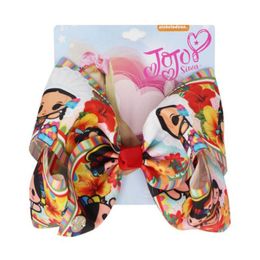 12pcs lot 2020 Nouveau dessin animé Girl Print Ribbon Bowknot 7inch Jojo Swia Bow Bow Mandmade For Kids Girls Clips Coiffes Accessoires 222Y