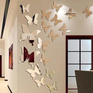 12pcs / lot 3D papillon miroir autocollant mural décalcomanie art amovible décoration de mariage chambre d'enfants 220716