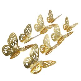 12pcs / lot 3D 3D Hollow Butterfly Sticker Decoration Decoration Butterflies Decs DIY HOME AMOVABLE MURAL DÉCORATION PARTI MÉDICA