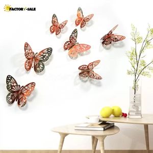 12 stks / partij 3D Hollow Butterfly Muursticker Decoratie Butterflies Decals DIY Home Verwijderbare Muurschilderingdecoratie Party Bruiloft Kinderkamer Raam Decors F0310