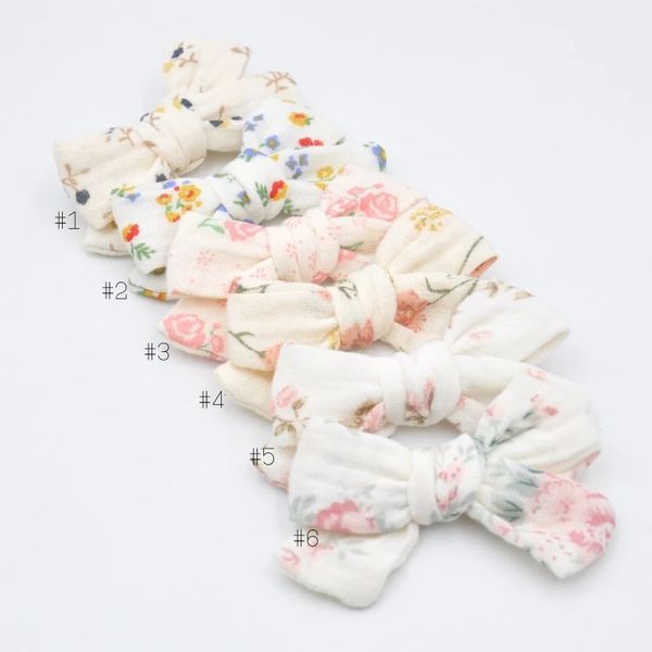 12pcs / lot 3inch Fabinage à la main Coton Coton Clips Coiffures Écoliers Barrettes de noix de cochier