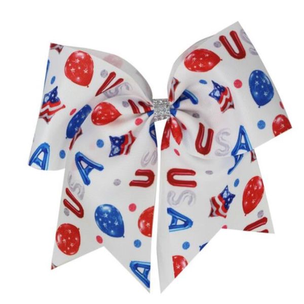 12pcs Lot 4 juillet 7 pouces American Flag Jojo Swia Hair Bow Cheer Bow Stars et rayures Chip Elastic Band Girl Hair Accessories 2384