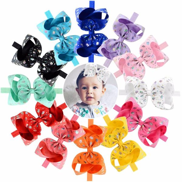 12 pcs/Lot 6 pouces élégant licorne impression nœuds cravate bandeaux pour enfants fille coloré élastique bandeau cheveux accessoires 843