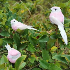 12 unids / lote, pájaros rosados de espuma decorativa artificial, pájaros artesanales de plumas reales para la mesa de la fiesta de cumpleaños de la boda jardín decoración del hogar T200827