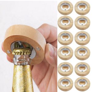 12 PCS/lot blanc bricolage en bois forme ronde décapsuleur caboteur réfrigérateur aimant décoration bière décapsuleur 0419