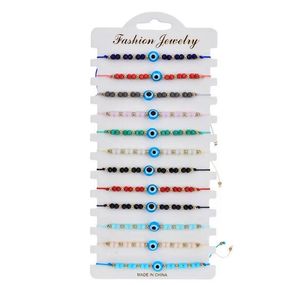 12 stks / partij Kleurrijke Evil Eye Beaded Armbanden Handgemaakte Gevlochten String Good Luck Nazar Amulet Bangle Lucky Turks Religieuze Symbool Sieraden