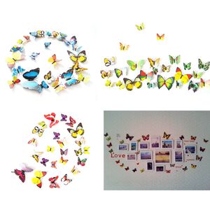 12 unids/lote creativo PVC 3D mariposa pegatinas de pared imán de nevera DIY pegatina de pared decoración del hogar arte decoración de habitaciones de niños