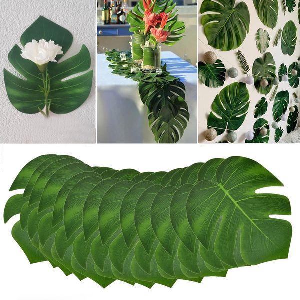 12 piezas/lote tela artificial monstruo hojas de palmera tropical hojas para bodas hawaiia fiest jangle beach teme mesa decoración