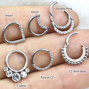 12 stks / partij G23 Titanium CZ 316L chirurgisch stalen neus Naadloze scharnierende segment ring clicker oor kraakbeen helix tragus hoepels septum