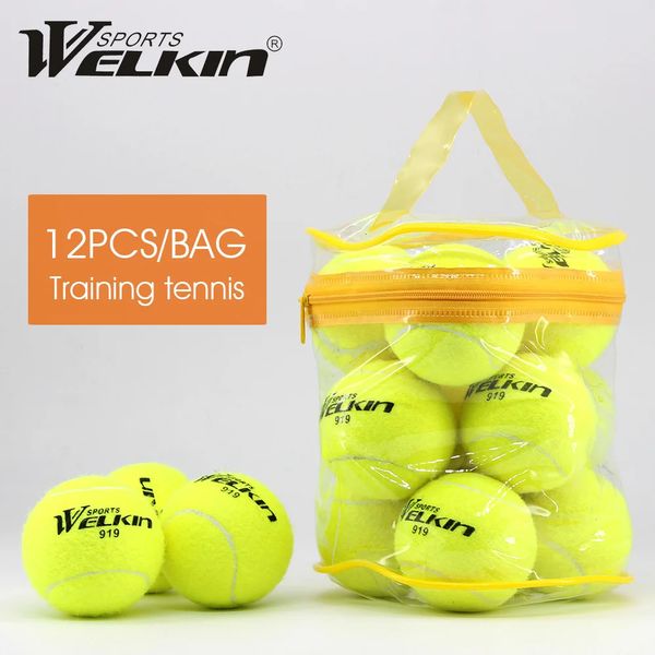 12 pcs/Lot balle de tennis élastique de haute qualité pour l'entraînement Sport balles de tennis en laine en caoutchouc pour la pratique du tennis avec sac gratuit 240227