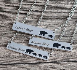 12 stks / partij mama bear tag gegraveerde dier hanger ketting goud zilver moeder kinderen liefde ketting cadeau mode moeder en kinderen sieraden