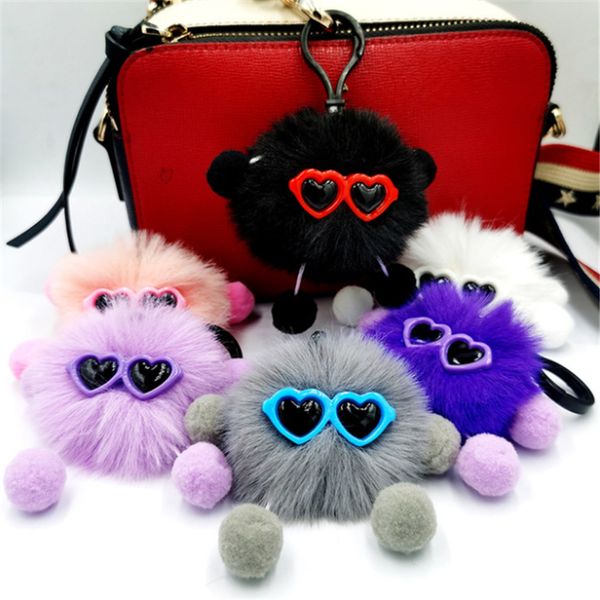 12 unids/lote nuevo lindo pompón llavero pompón moda gafas bolsa encanto accesorios parejas divertido juguete llavero niño niña mejor regalo