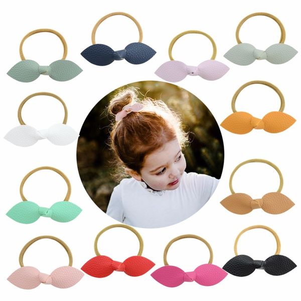 12 pcs/lot nouveau nœud en cuir pailleté pour enfants bandes élastiques enfants bandeaux filles meilleur cadeau accessoires de cheveux 862