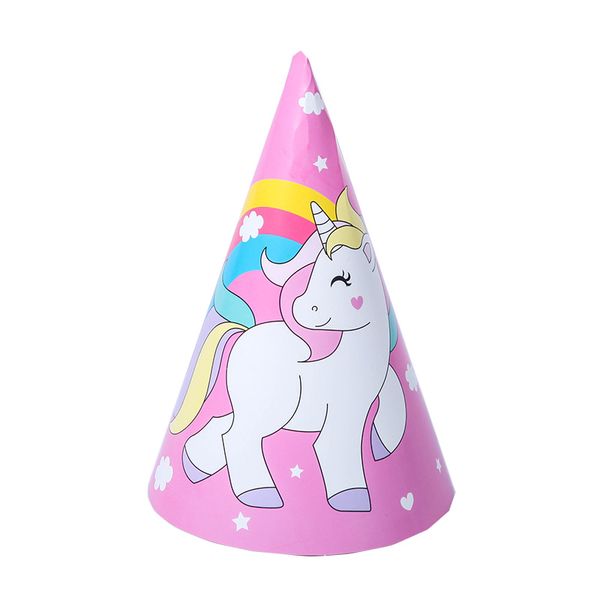 12 piezas/lote Rainbow Unicorn Party Paper Caps Sombreros de unicornio para niños suministros de fiesta de feliz cumpleaños Favores para niños