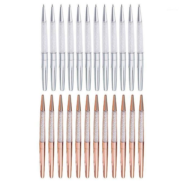 12 Pcs/Lot or Rose/argent stylo Fine encre noire cristal à bille anneau mariage bureau métal rouleau Gi1 stylos à bille