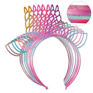 12 stks / partij Unicorn Hoofdbanden Kattenoor Haarbanden Kinderen Party Haarband Gradiënt Glitter Plastic ABS Hoofdband Verjaardagsbenodigdheden