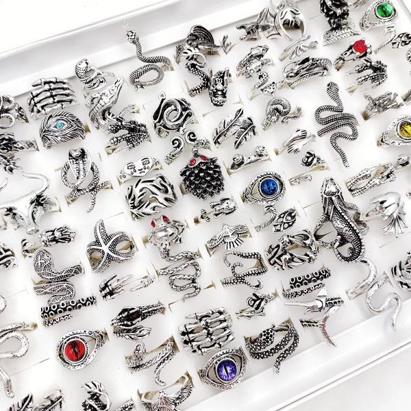 12pcs / lot vintage Punk Snake Dragon Animal Devils Eye Anneaux réglables pour hommes et femmes Open Hop Hop Gothic Jewelry Gift 240416