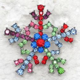 12 stks/partij Groothandel Crystal Rhinestone Sneeuwvlok Broches Mode Kostuum Pin Broche kerstcadeau sieraden C543-