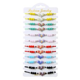 12 stuks Lucky Turkse armband voor paar handgemaakte kleurrijke draad hartvormige charme zomer strand sieraden cadeau 240315