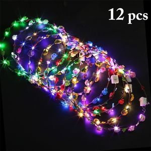 12 -st CloMinous 10Led Headpiece Garland Crown Flower Hopband gloeiende krans voor bruiloftsfeest Kerstmis slingers 220812