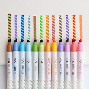 12pcs Magic Color Highlighter Pen Double-Headed Epoptic Allochroi Liner Drawing Pens Stationery Office School Art Supplies H6809 201125