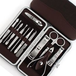 12 pièces manucure ensemble pédicure ciseaux pince à épiler couteau oreille Pick utilitaire coupe-ongles Kit acier inoxydable soin des ongles outil Set281u