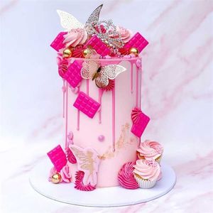 12pcs texture en métal or papillon artificiel gâteau de gâteau décoration de gâteau simulation papillons de mariage artisanat décoration de fête 211216