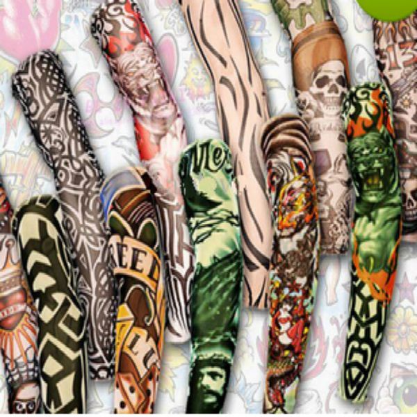 12 unids mezcla envío gratis elástico falso tatuaje temporal manga 3D arte diseños cuerpo brazo pierna medias tatoo cool