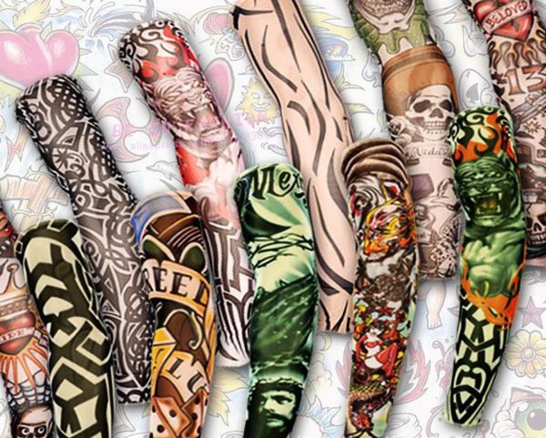 12pcs mélange élastique fausse manche de tatouage temporaire 3d conceptions artistes de corps bas de jambe de corps tatoo hommes cool femmes 2017 new3783588