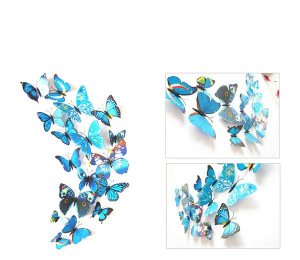 12 pièces multicolore Double couche ailes 3D papillon autocollant mural aimant PVC papillons fête enfants chambre réfrigérateur décor DHL